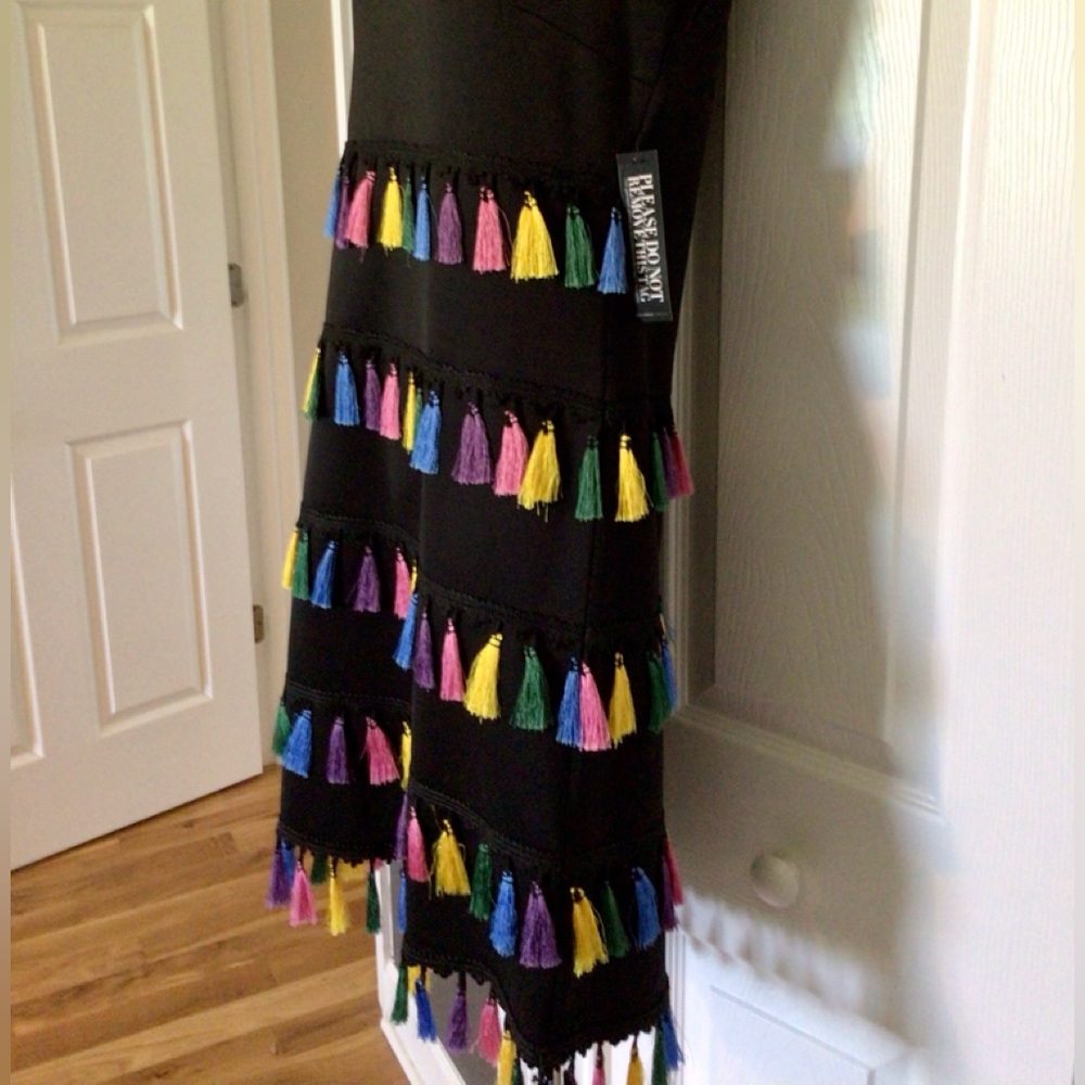 NWT New York & Co. MIDI Sleeveless Dress with Multi-Colored Tassels M - Picture 2 of 7